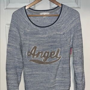 Victoria's Secret Blue and Gray Sweater with 'Angel' Design